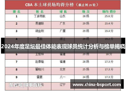 2024年度足坛最佳体能表现球员统计分析与榜单揭晓