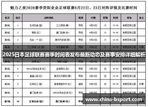2025日本足球联赛赛季时间表发布最新动态及赛事安排详细解析