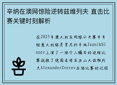 辛纳在澳网惊险逆转兹维列夫 直击比赛关键时刻解析