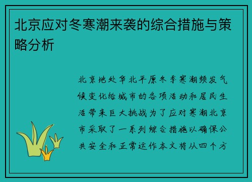 北京应对冬寒潮来袭的综合措施与策略分析