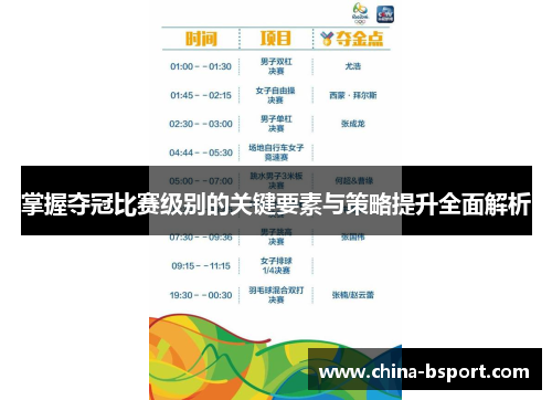 掌握夺冠比赛级别的关键要素与策略提升全面解析