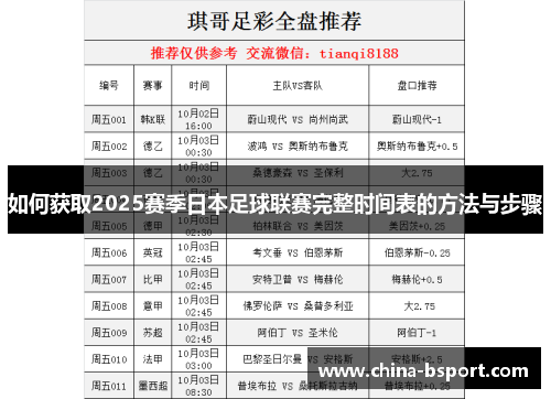 如何获取2025赛季日本足球联赛完整时间表的方法与步骤